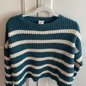 Teal and cream striped sweater